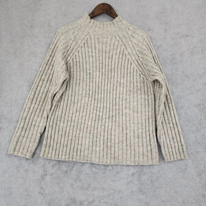 Vtg Express Tricot Beige Ribbed Knit Sweater Wool Blend Crew Neck  Womens M GT